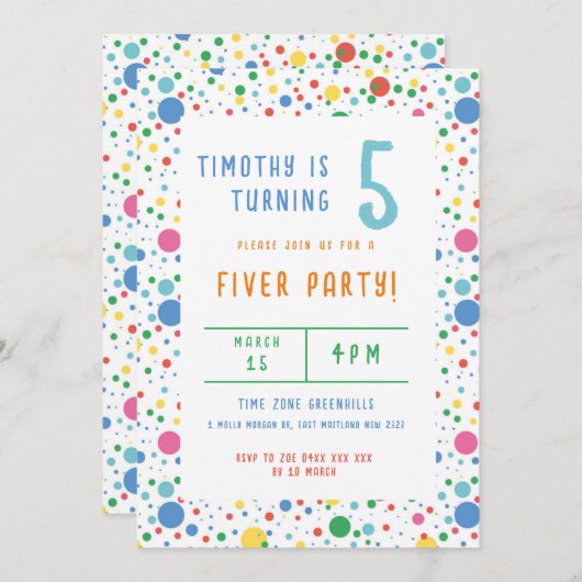 Pokadot coloré Invitation de fête d'anniversaire (Devant / Derrière)