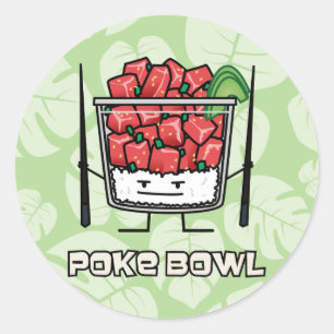 Poke bowl Hawaii ruw vissla, aku Ronde Sticker