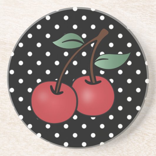 POKE DOT ROCKABILLY CHERRIES SANDSTONE ONDERZETTER (Voorkant)
