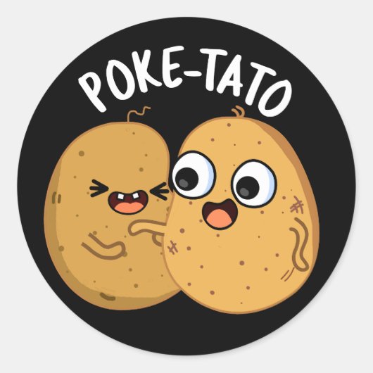Poke-tato Funny Potato Pun Dark BG Ronde Sticker (Voorkant)
