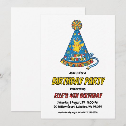 Pokémon Birthday Invitations (Devant / Derrière)