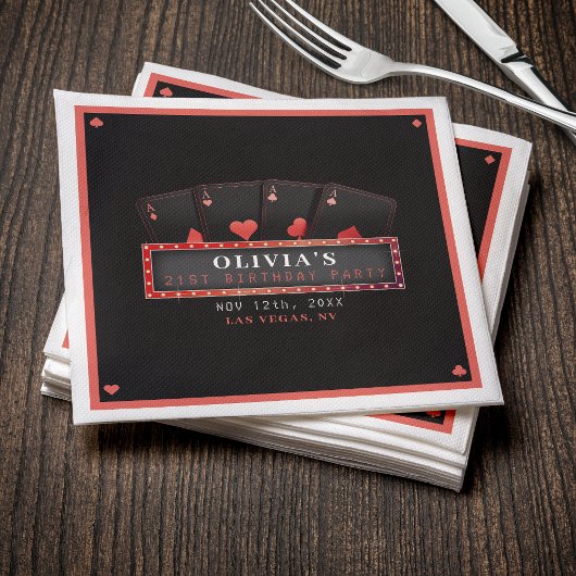 Poker Aces Rood & Zwart 21e Verjaardagsfeestje Servet
