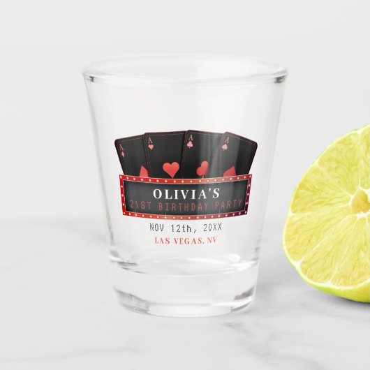 Poker Aces Rood & Zwart 21ste Verjaardagsfeest Shot Glas (Voorkant)