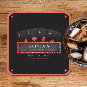 Poker Aces Rood & Zwart 21ste Verjaardagsfeest Vierkante Kartonnen Onderzetter