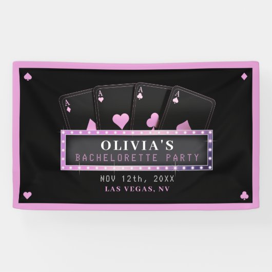 Poker Azen Roze & Zwart Bruidsfeest Spandoek (Horizontaal)