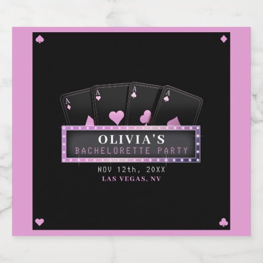 Poker Azen Roze & Zwarte Bachelorette Party Sparkling Wijnetiket (Enkel label)