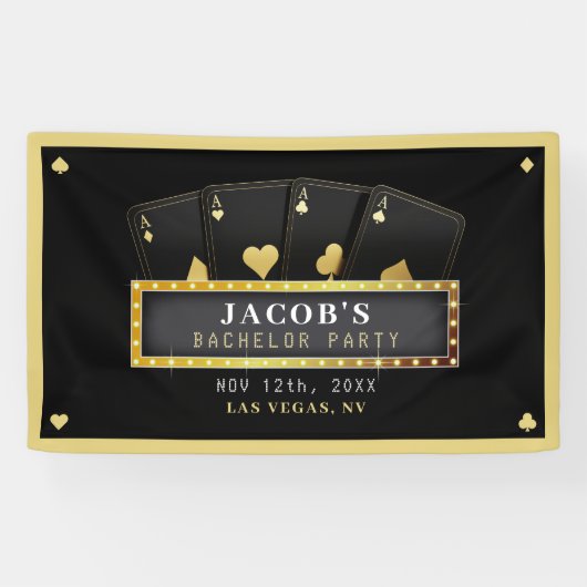 Poker Azen Zwart & Goud Verlovingsfeest Spandoek (Horizontaal)