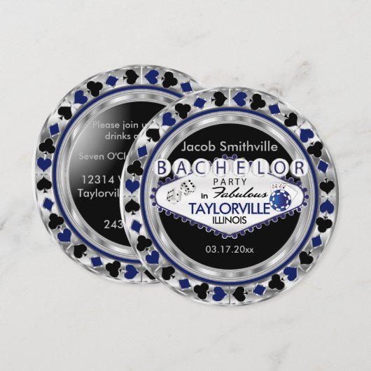 Poker Bachelor Party Uitnodiging - DIY Stad & Staa (Voorkant / Achterkant)