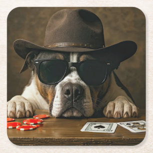 Poker Blackjack Western Pitbull Schattig Vierkante Kartonnen Onderzetter