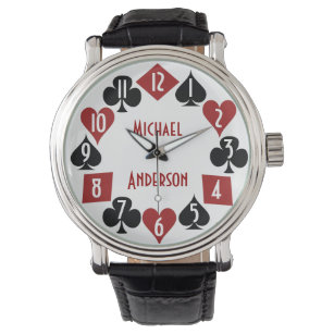 Poker Casino Gambler Kaart Suits Aangepaste naam Horloge