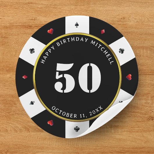 Poker Chip 50ste verjaardag Ronde Sticker