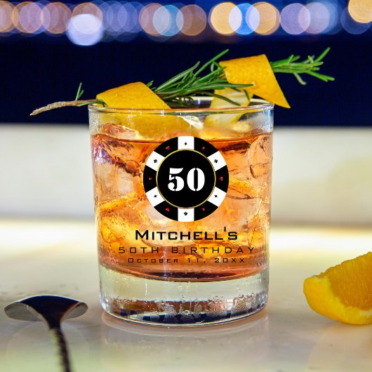 Poker Chip 50ste verjaardag Whisky Glas