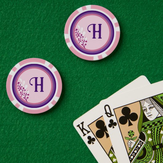 Poker Chip - Floral Uw initiaal toevoegen - (Pokertafel (Dubbel))
