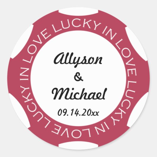 Poker chip geluk in liefde bruiloft gunst label ro (Voorkant)