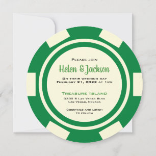 Poker Chip Green en White Las Vegas Wedding Kaart
