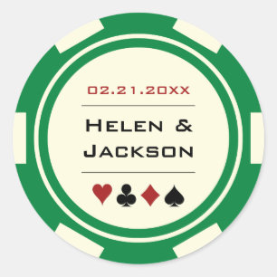 Poker Chip Groen en Wit Ronde Sticker