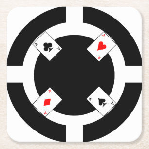 Poker Chip - zwart Vierkante Kartonnen Onderzetter