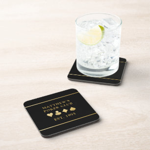 Poker Club Custom Gold Name en Card Plays Bier Onderzetter