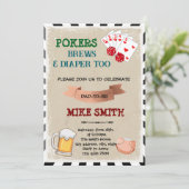 Poker- en bier-babyfeest uitnodiging (Staand voorkant)