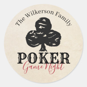 Poker Game Night  Style Clubs Ronde Sticker