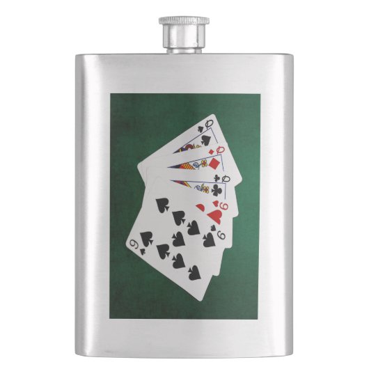 Poker Hands - Full House - Queen en Nine Heupfles (Voorkant)