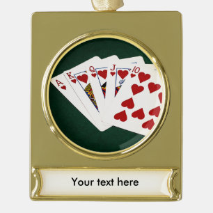 Poker Hands - Royal Flush - Hearts Suit Verguld Banner Ornament