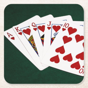 Poker Hands - Royal Flush - Hearts Suit Vierkante Kartonnen Onderzetter
