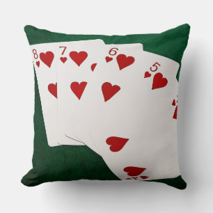 Poker Hands - Straight Flush - Hearts Suit Kussen
