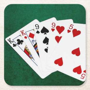 Poker Hands - Two Pair - King, Nine Vierkante Kartonnen Onderzetter