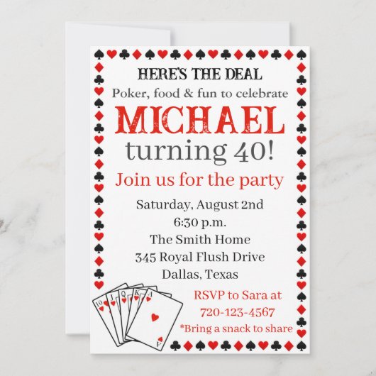 Poker Invitation d'anniversaire, Invitation d'adul (Devant)