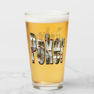 Poker-Logo gemaakt met Queens Poker-kaarten, Glas