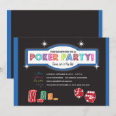 Poker Party Extravaganza Invitation (blauw/zwart) Kaart (Voorkant / Achterkant)