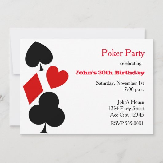 Poker Party Jouer carte Suites Invitations (Devant)