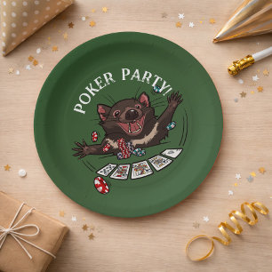 Poker Party Royal Flush Tasmaanse duivel Cartoon Papieren Bordje