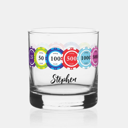 Poker Player Chips Personalised Whisky Glas (Voorkant)