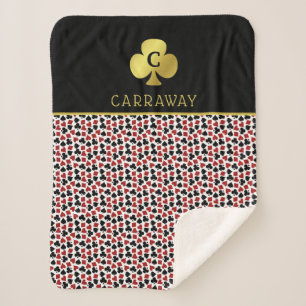 Poker Player Gambler Casino Card Suits Custom Name Sherpa Deken