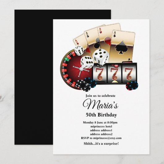 Poker Playing Card, invitation de la fête de casin (Devant / Derrière)