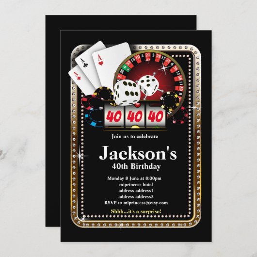 Poker Playing Card, invitation de la fête de casin (Devant / Derrière)