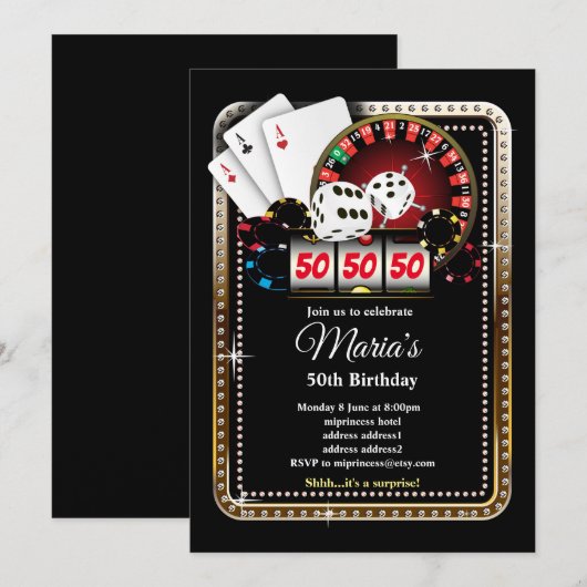 Poker Playing Card, invitation de la fête de casin (Devant / Derrière)