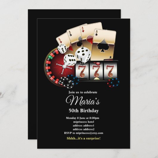 Poker Playing Card, invitation de la fête de casin (Devant / Derrière)