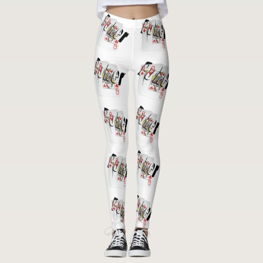 Poker Queens Logo, Leggings van het Witte Patroon  (Voorkant)