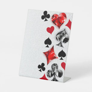 Poker Speler Gambler Spelen Kaart Suits Las Vegas Reclamebord Met Voetstuk