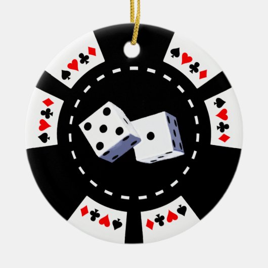 POKERCHIP MET DICE-ORNAMENT KERAMISCH ORNAMENT (Voorkant)
