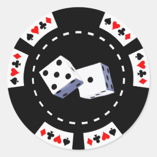 POKERCHIP MET DICE-ORNAMENT RONDE STICKER