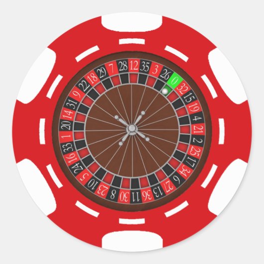 POKERCHIP MET ROULETTEWIEL RONDE STICKER (Voorkant)