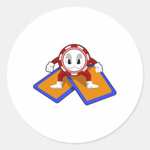 Pokerchips met pokerkaarten ronde sticker