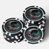 Pokerchips met schedel in de maan en Rozen (Opstapeling)