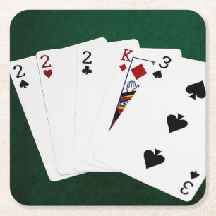 Pokerhanden - drie van een soort - twee vierkante kartonnen onderzetter