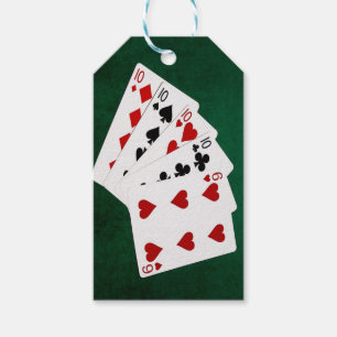 Pokerhanden - vier van een soort - tienen en zes cadeaulabel