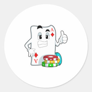 Pokerkaart met pokerchips ronde sticker